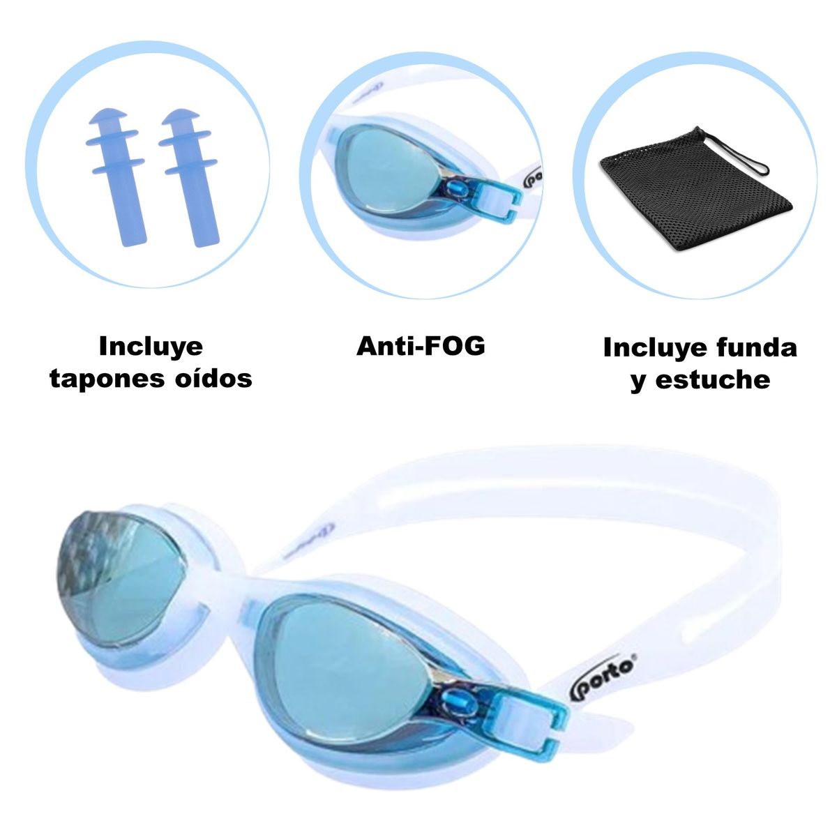 PORTO - LENTES PARA NATACIÓN WAVE PORTO PARA JUNIOR BLANCO