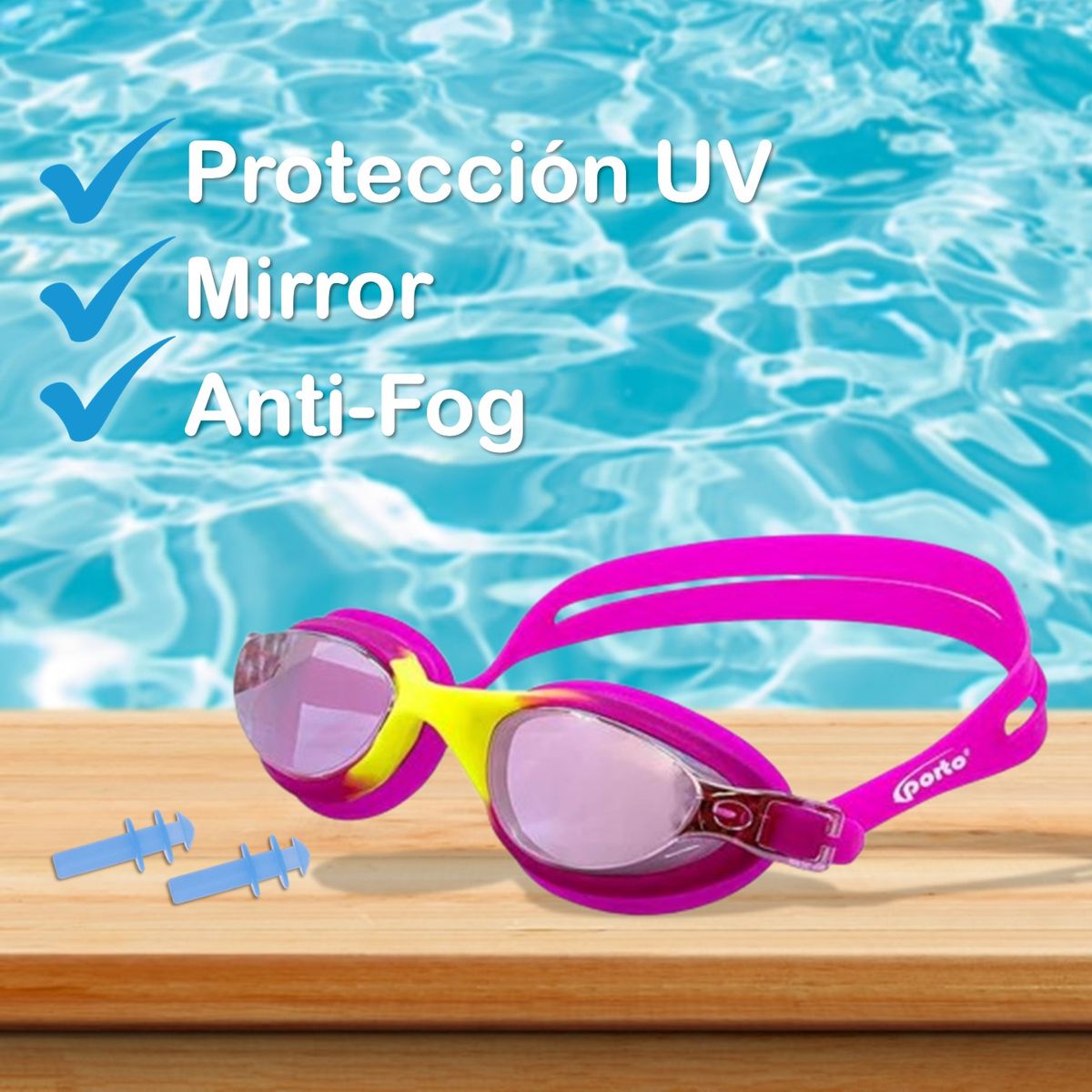 PORTO - LENTES PARA NATACIÓN WAVE PORTO PARA JUNIOR ROSADO