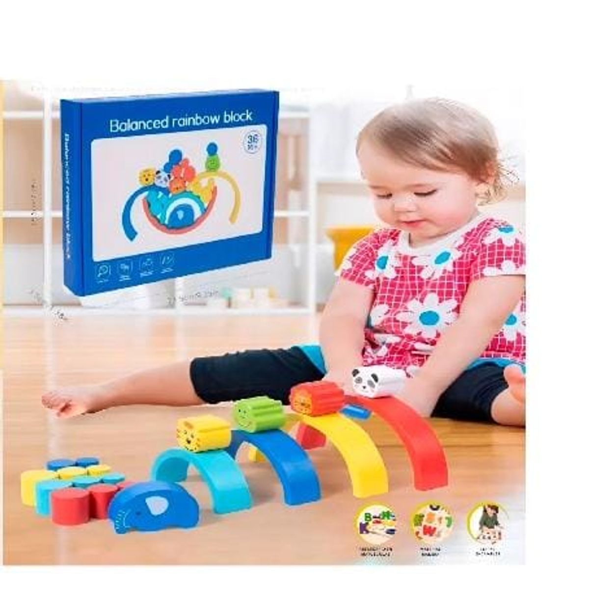 GENERICO - Juguete apilable de madera de arco iris 