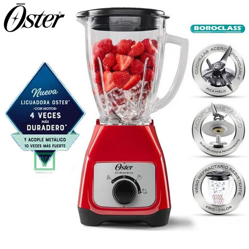 OSTER - Licuadora Oster con vaso de vidrio y control de perilla BLSTKAGRRD
