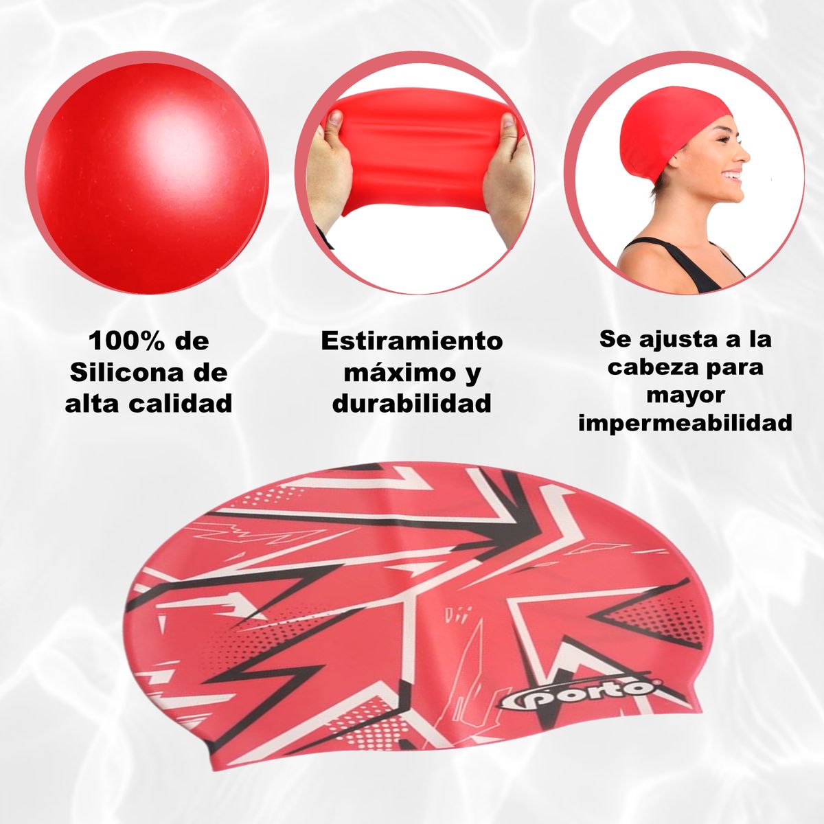 PORTO - GORRO PARA NATACIÓN DISEÑO ELÉCTRICO ESTÁNDAR PORTO ROJO