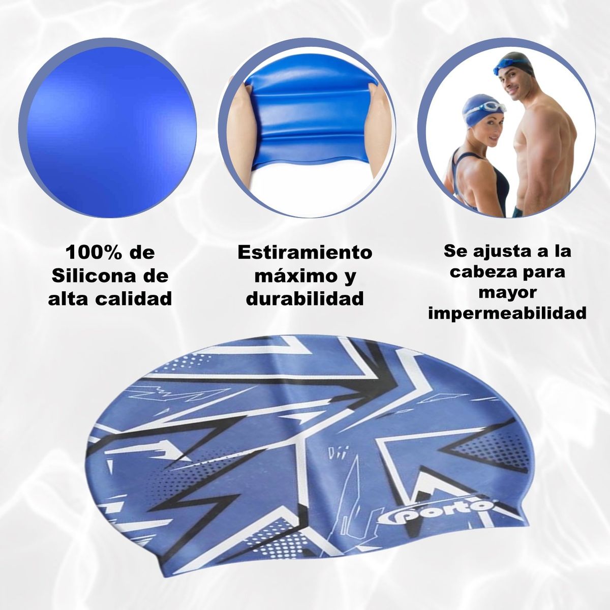 PORTO - GORRO PARA NATACIÓN DISEÑO ELÉCTRICO ESTÁNDAR PORTO AZUL