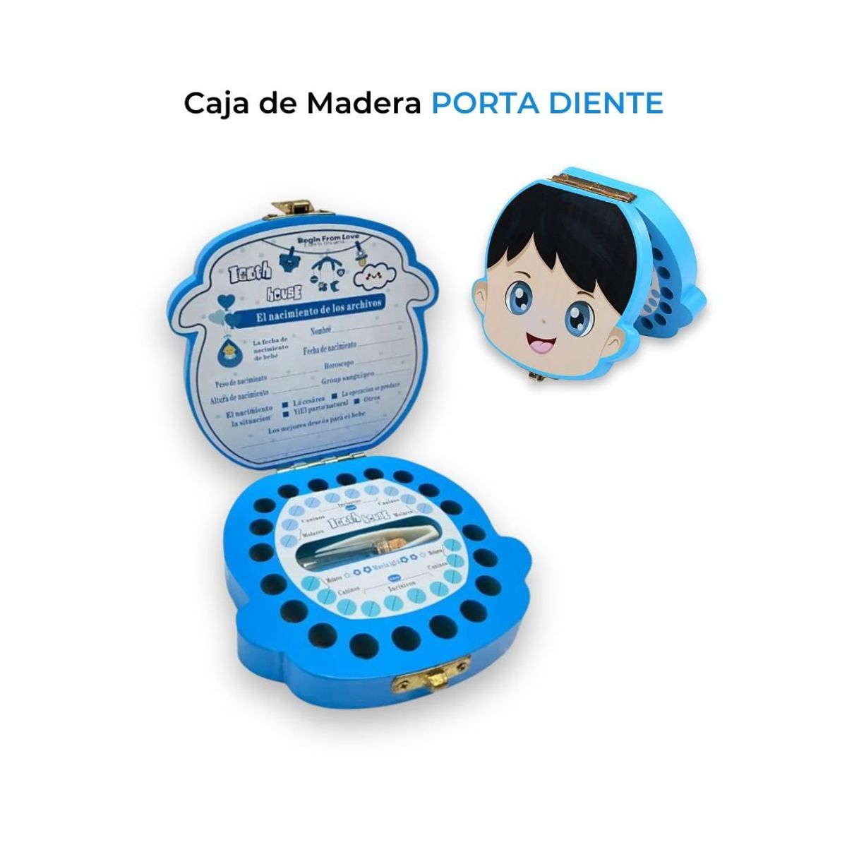 GENERICO - Caja de Madera Porta Diente Colorida Para Niños