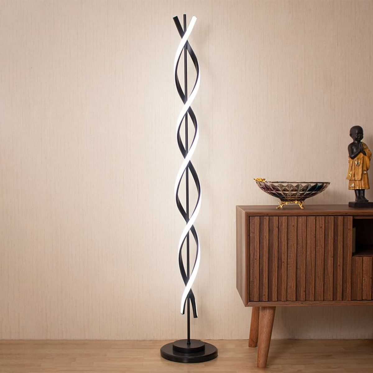 PANADECOR - Lámpara De Piso Panadecor Espiral Blanco Y Negro Moderno 155Cm Hierro