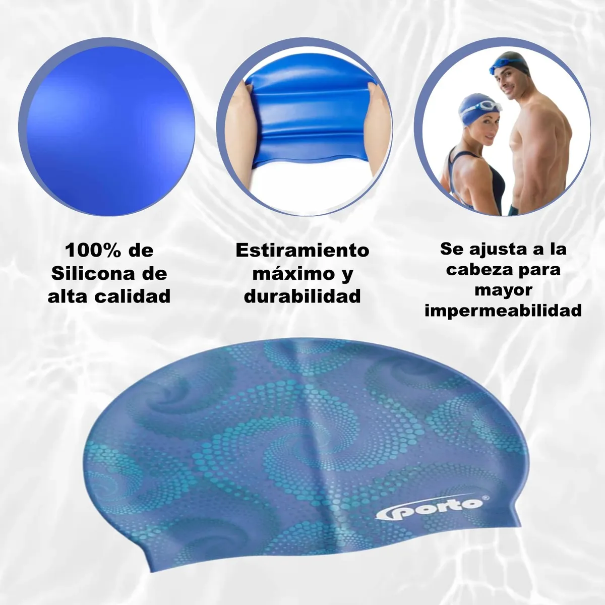 PORTO - GORRO PARA NATACIÓN DISEÑO ESPIRAL ESTÁNDAR PORTO AZUL