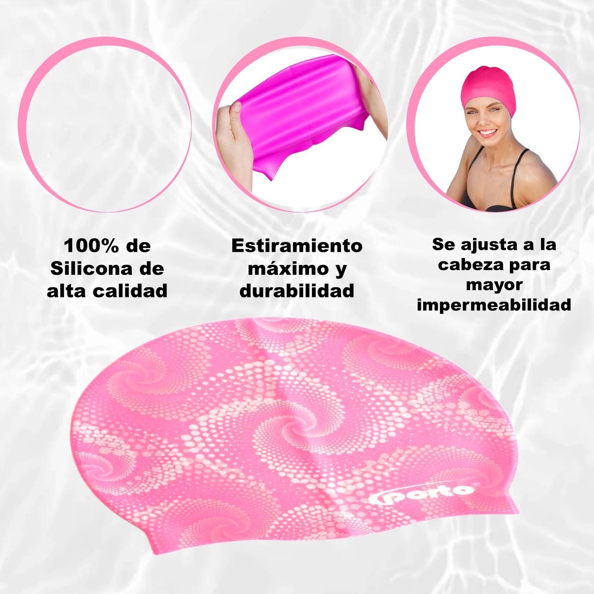 PORTO - GORRO PARA NATACIÓN DISEÑO ESPIRAL ESTÁNDAR PORTO ROSADO