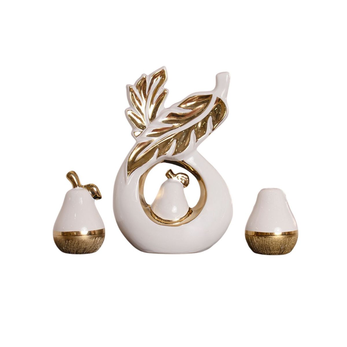 PANADECOR - Set Decorativo Panadecor Peras Con Adorno Abstracto 3 Piezas 25Cm Cerámica