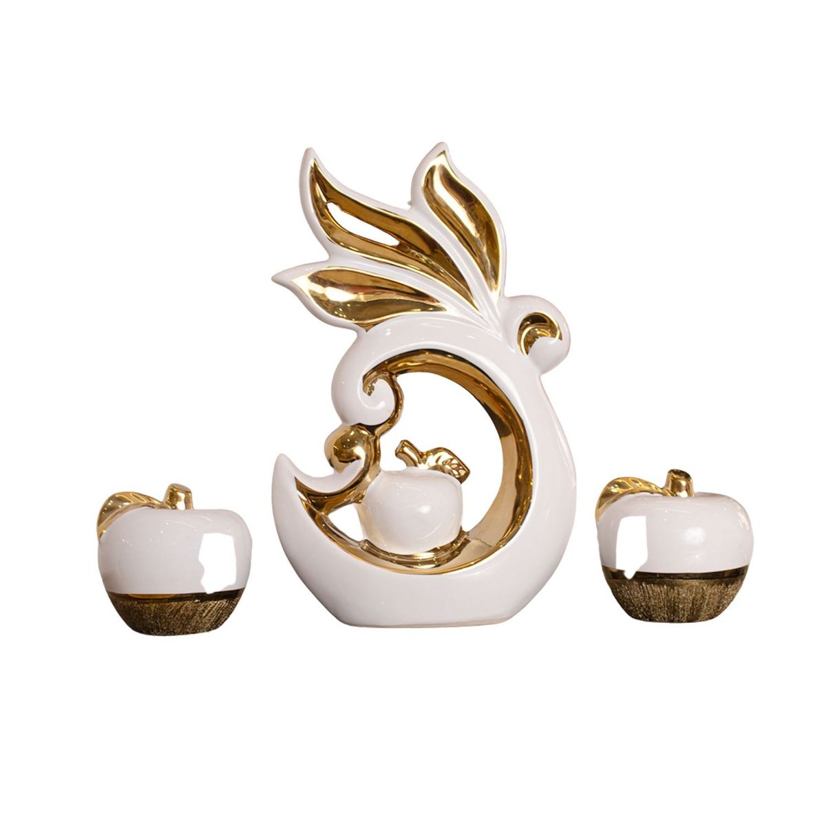 PANADECOR - Figura Decorativa Panadecor Manzanas Con Alas Doradas 26Cm Cerámica