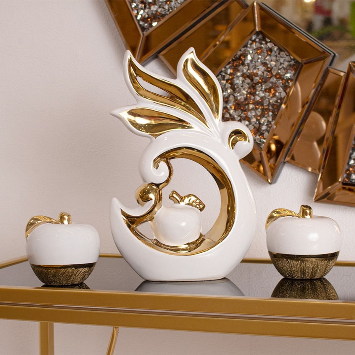 PANADECOR - Figura Decorativa Panadecor Manzanas Con Alas Doradas 26Cm Cerámica