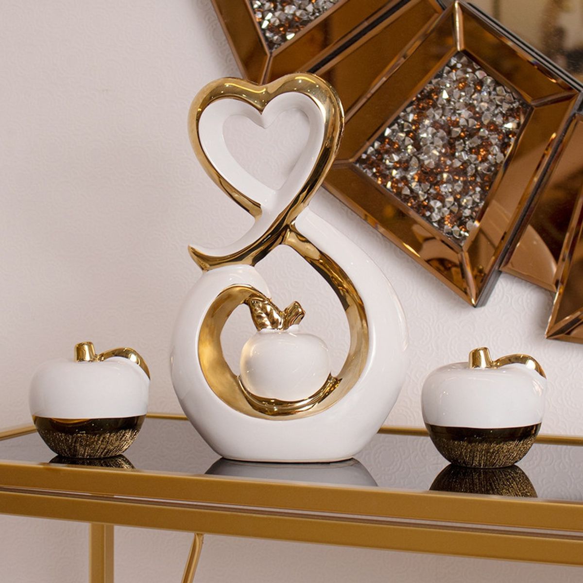 PANADECOR - Figura Decorativa Panadecor Manzanas Corazón Adorno 25Cm Cerámica