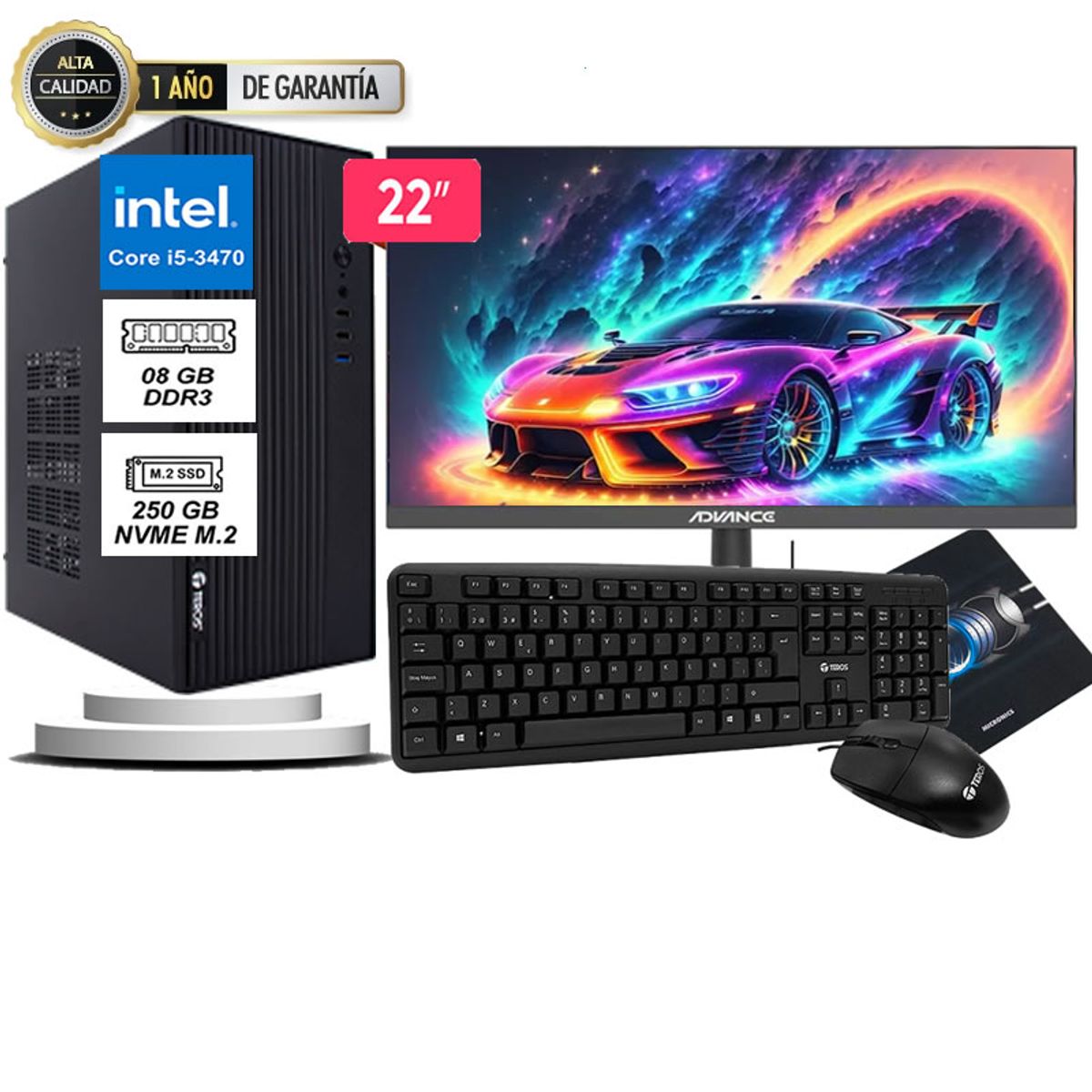 TEROS - Computadora Pc Intel Core i5 3470  Monitor 22 fhd' RAM 8GB SSD 256GB