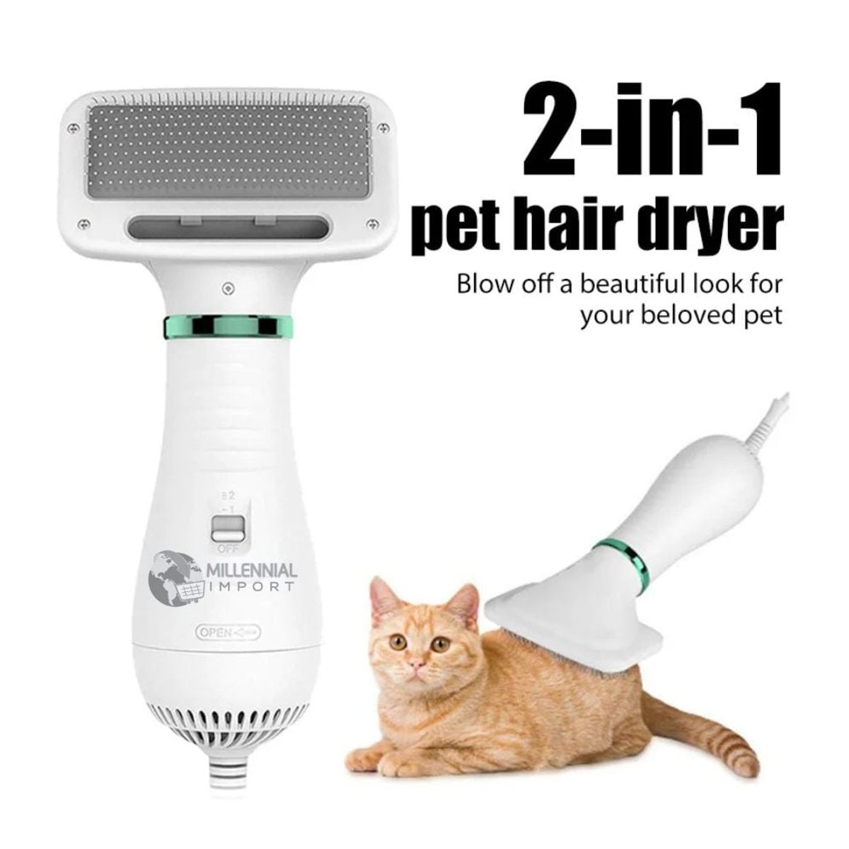 GENERICO - Secador y Cepillo Eléctrico 2 en 1 para Mascotas Perro Gato