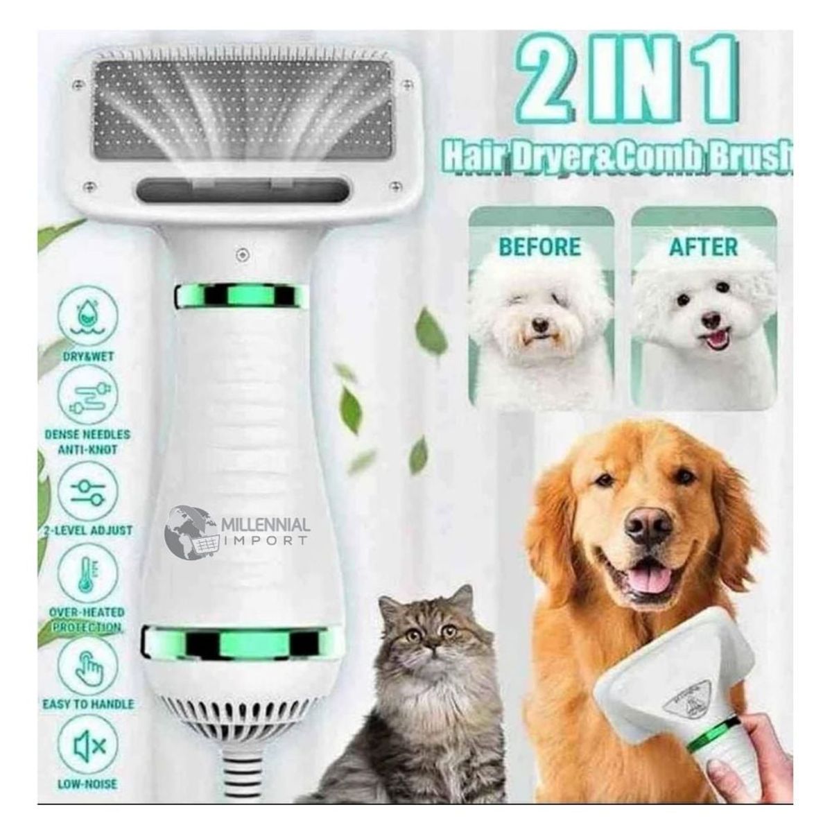 GENERICO - Secador y Cepillo Eléctrico 2 en 1 para Mascotas Perro Gato