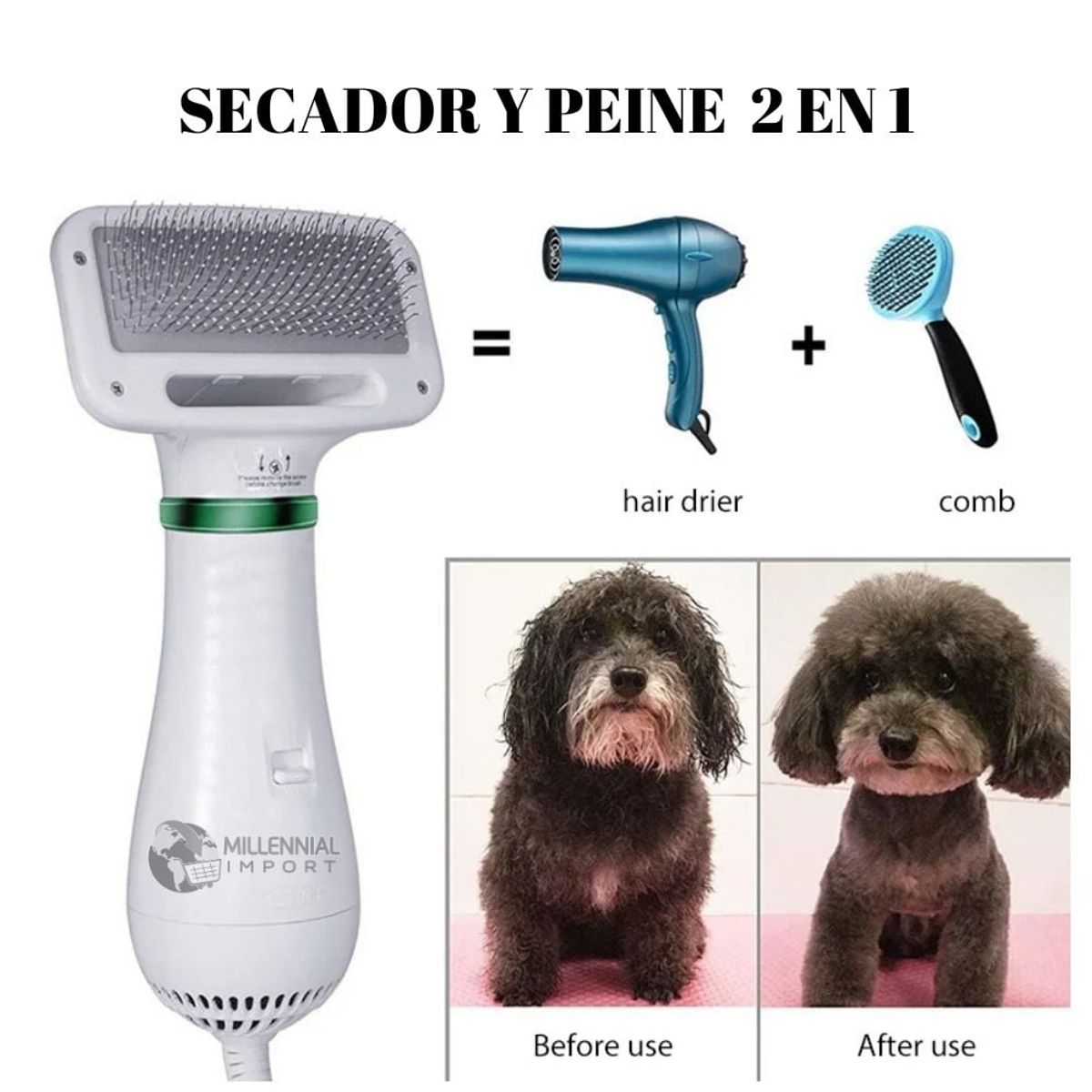 GENERICO - Secador y Cepillo Eléctrico 2 en 1 para Mascotas Perro Gato