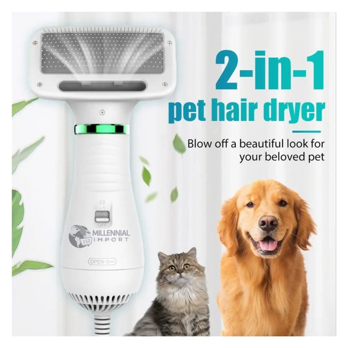 GENERICO - Cepillo Eléctrico y Secador 2 en 1 para Mascotas