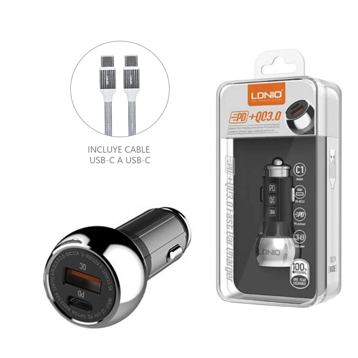 LDNIO - Cargador de Auto Fast Charging 3.0 para Galaxy S20 Ultra, S21, Plus
