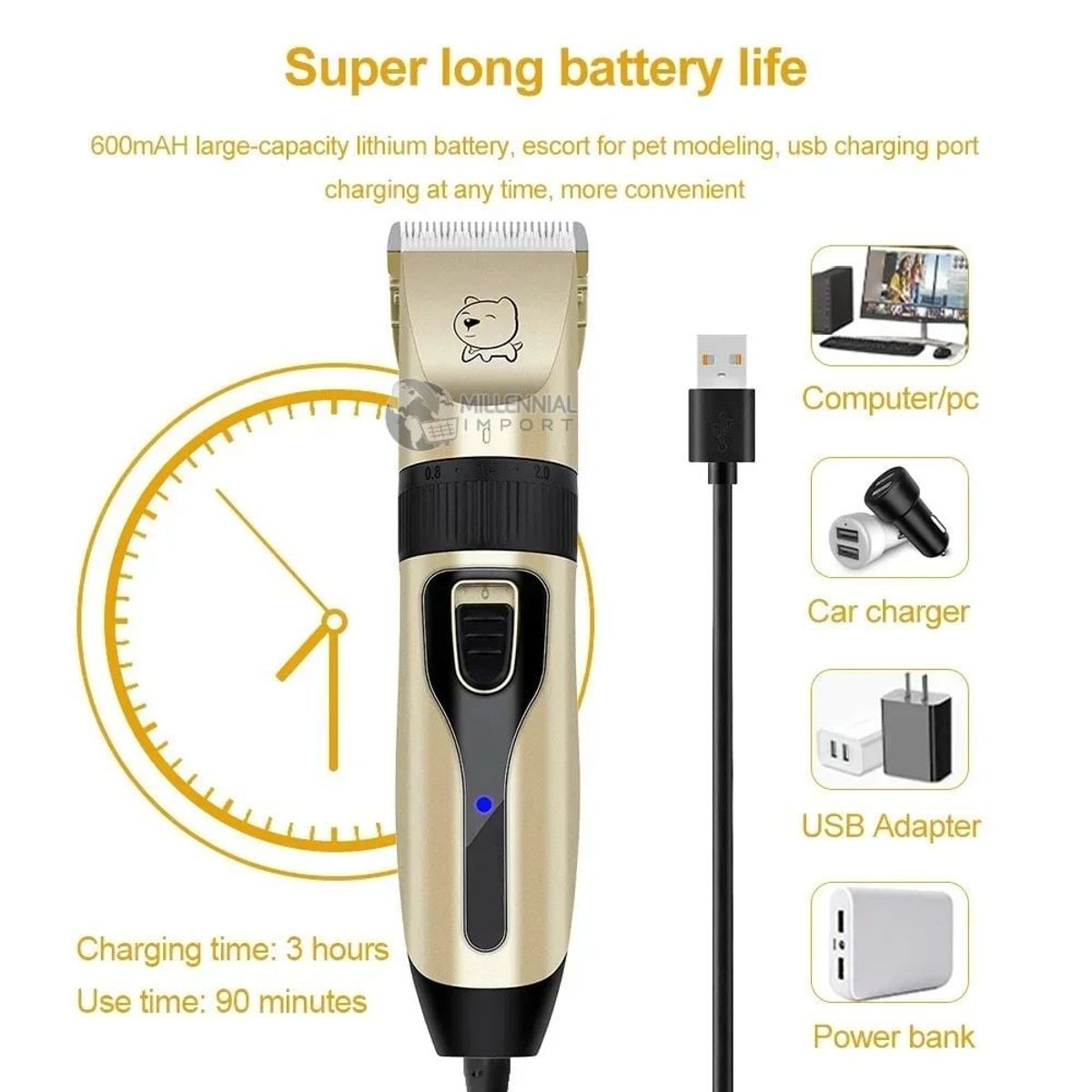 GENERICO - Kit Cortadora Silenciosa de Mascota + Accesorios Completos