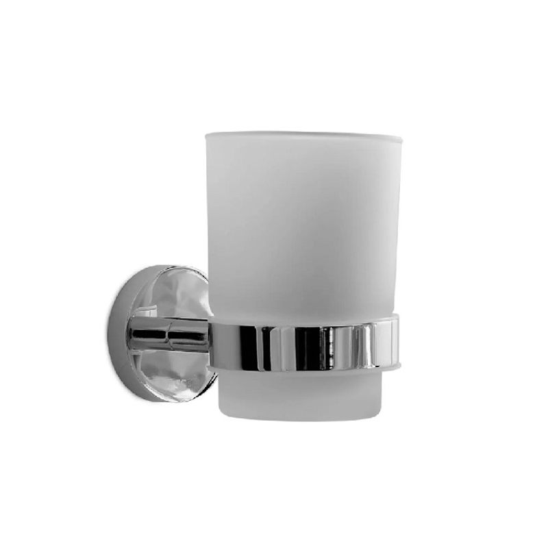 GENERICO - PORTA CEPILLO CROMADO CON  VASO DE VIDRIO