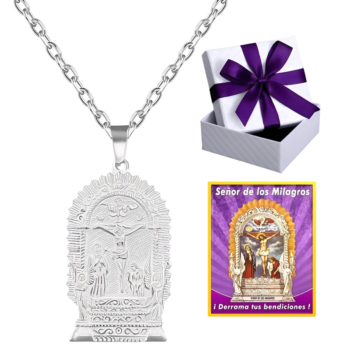 GENERICO - Collar Medalla Señor De Los Milagros Regalo Religioso Plata