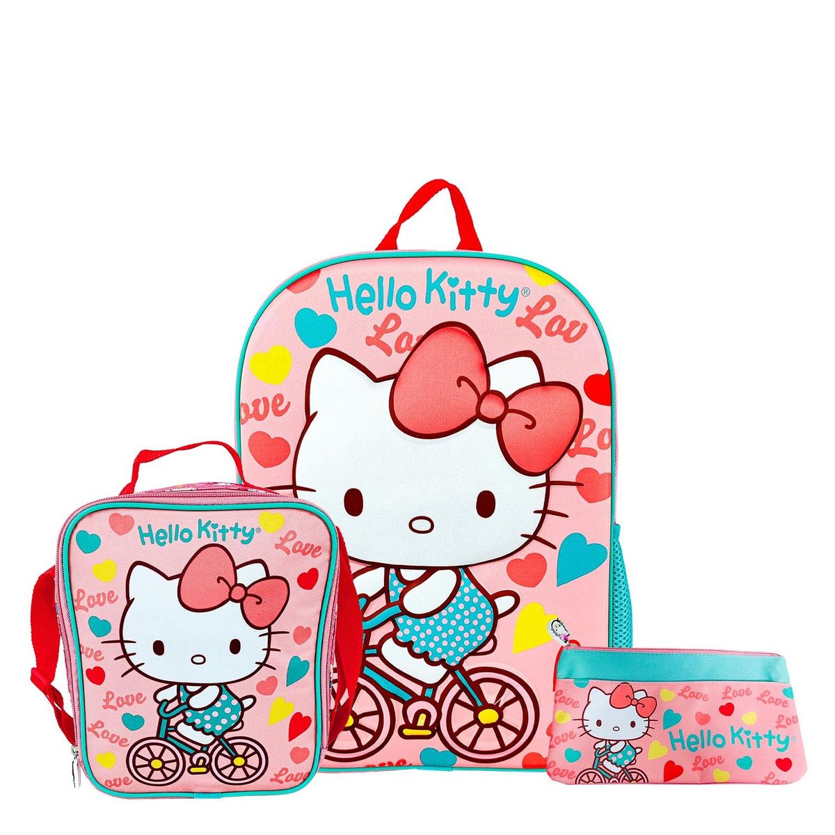 SCOOL - SET MOCHILA HELLO KITTY ESPALDA OFICIO LONCHERA CARTUCHERA SCOOL 3D