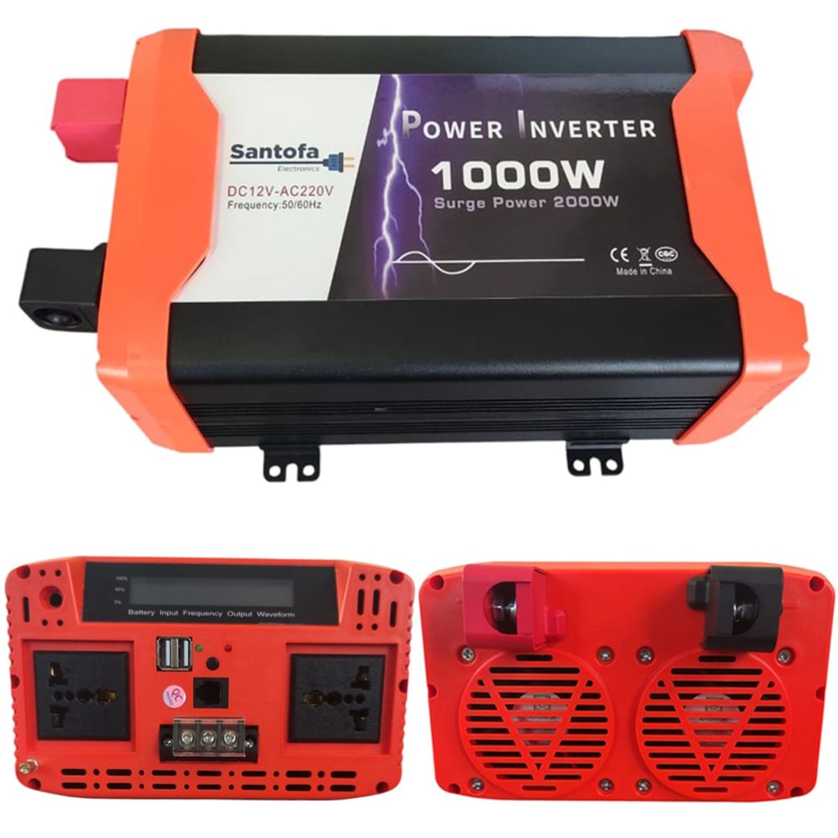 SANTOFA ELECTRONICS - Inversor de Corriente 12v A 220v 1000w 2 Usb 2 Sockets Onda Pura Lcd
