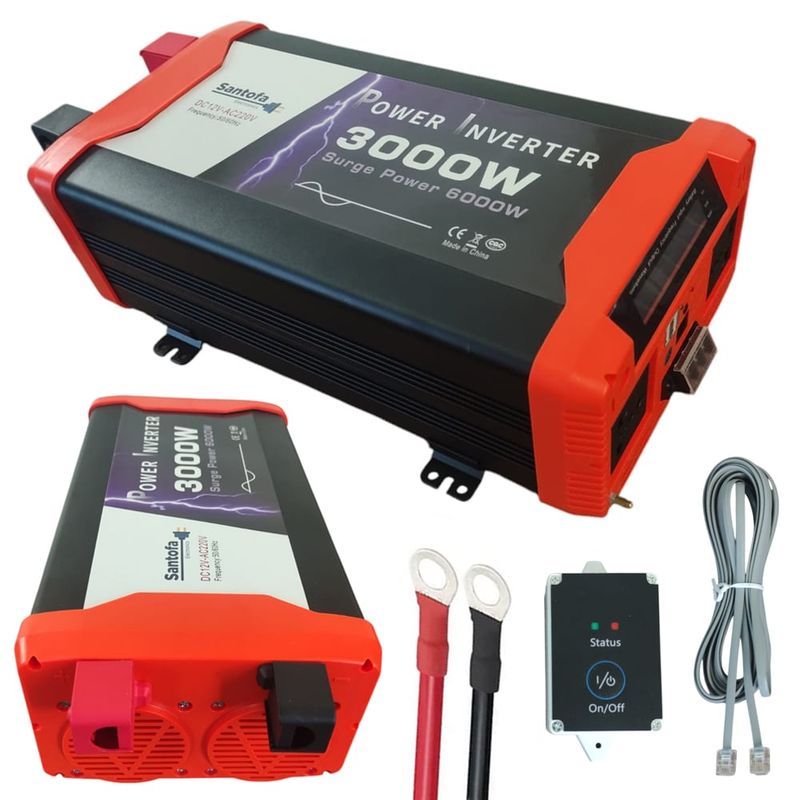 SANTOFA ELECTRONICS - Inversor de Corriente 12v A 220v 3000w 2 Usb 2 Sockets Onda Pura Lcd
