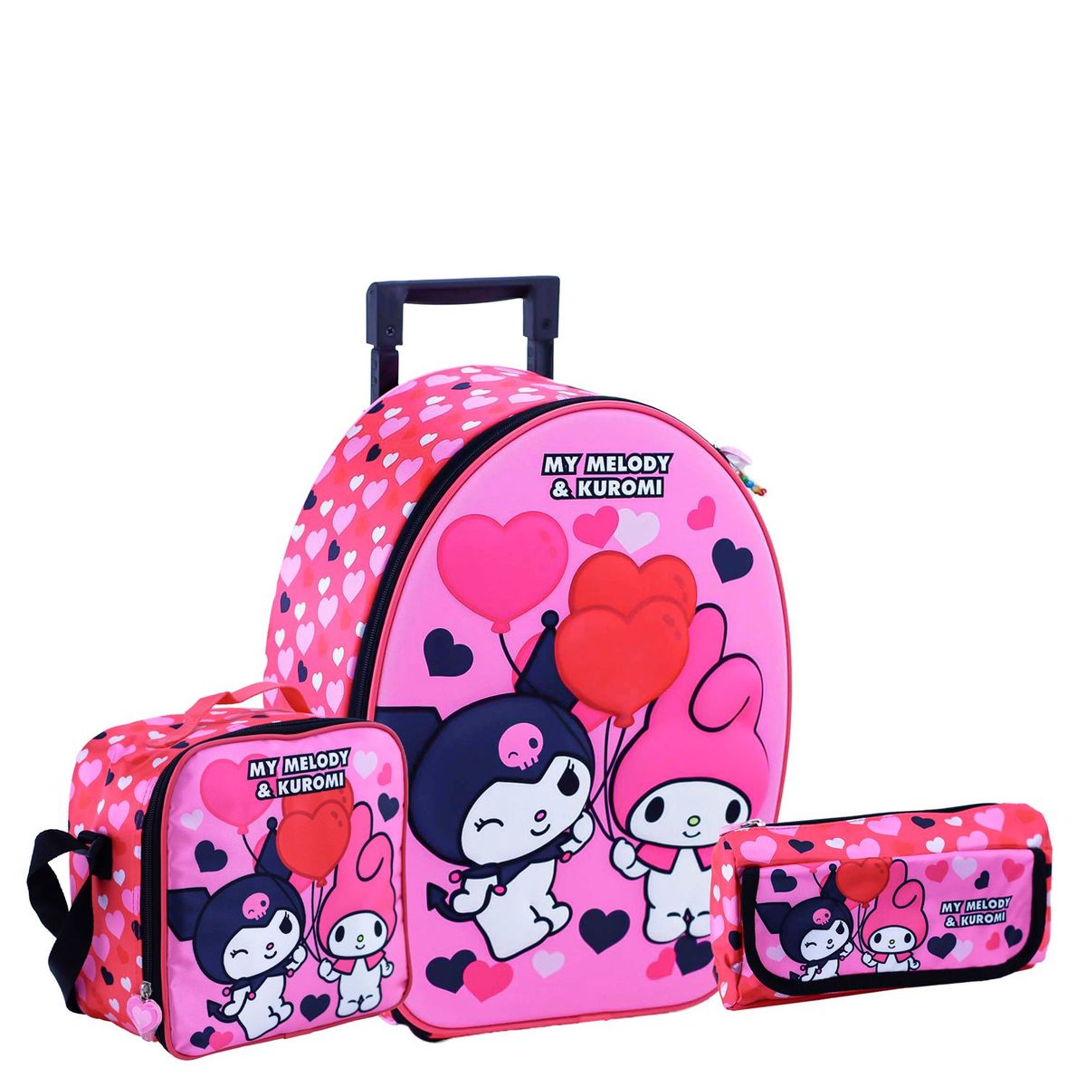 SCOOL - SET MOCHILA KUROMI MY MELODY OFICIO MALETA RUEDAS NIÑA EVA 3D 3 PIEZAS