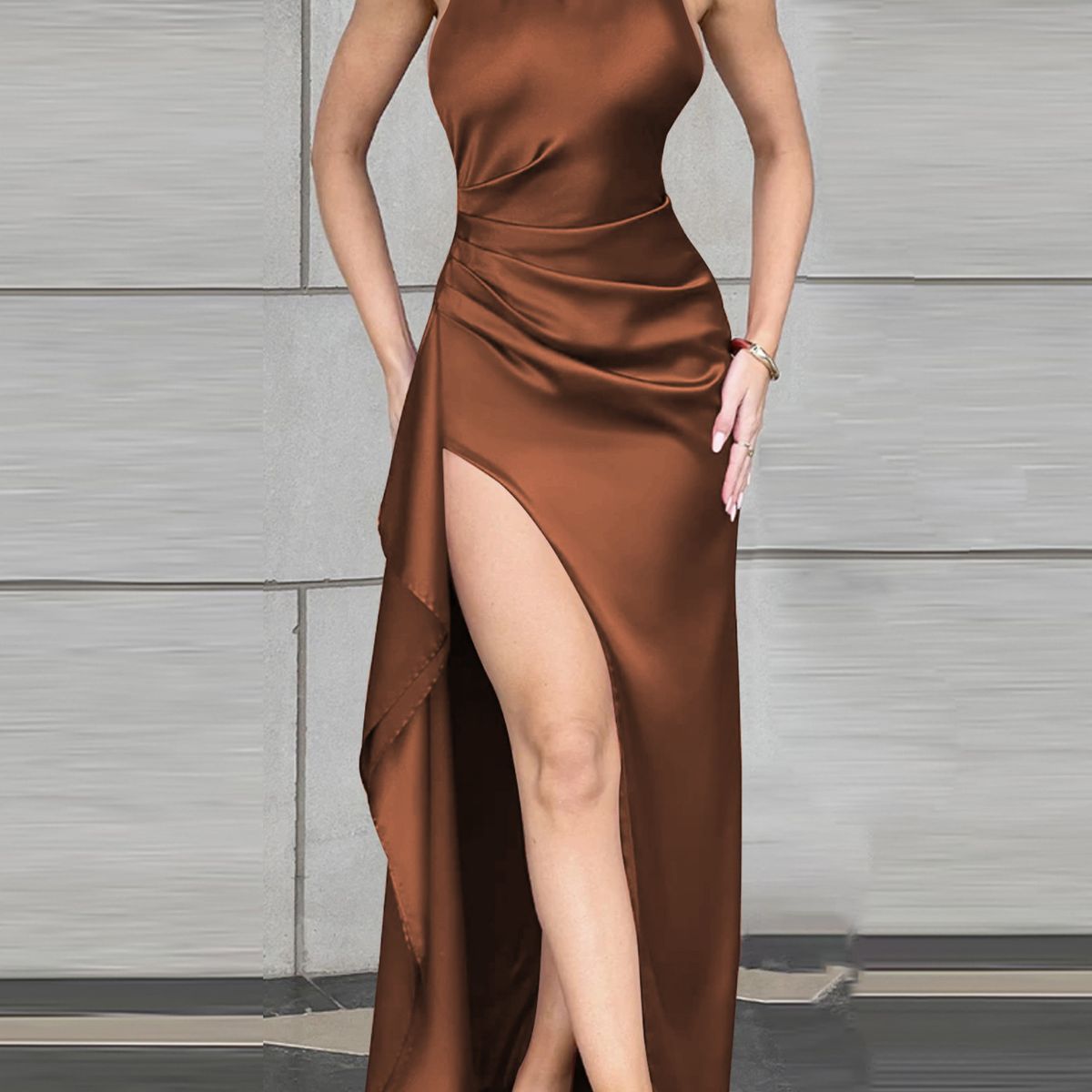 BLWOENS - Vestido casual de para mujeres - Marrón