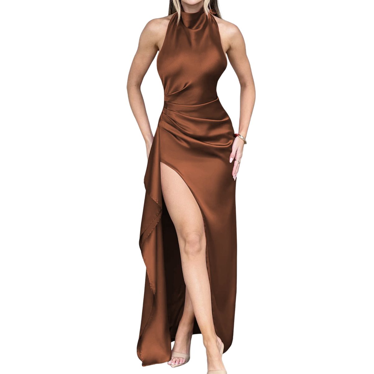 BLWOENS - Vestido casual de para mujeres - Marrón