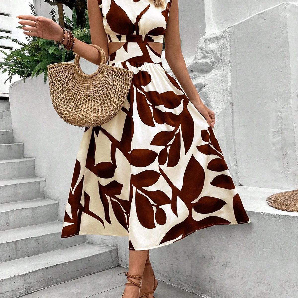 BLWOENS - Vestido casual de para mujeres - Marrón