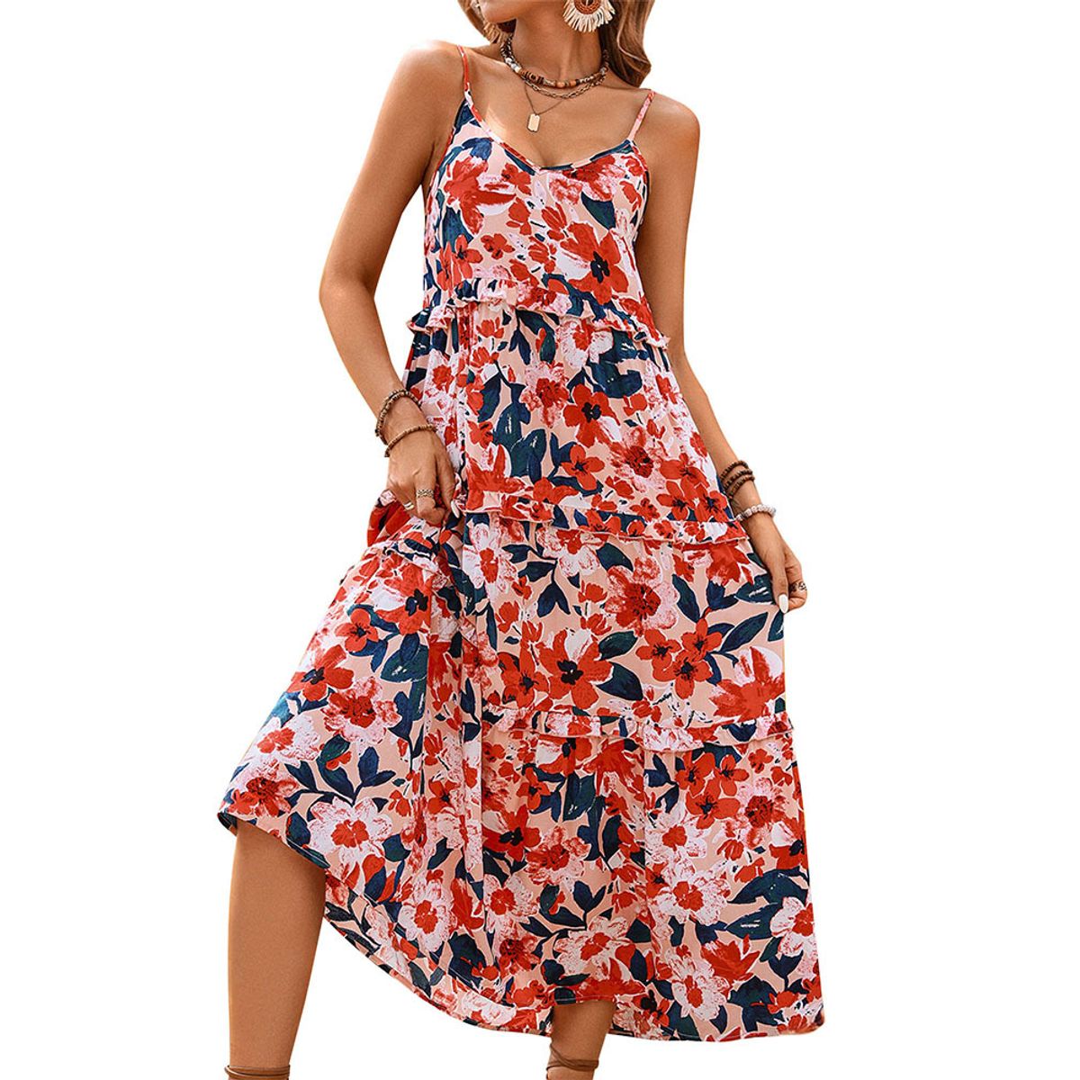 BLWOENS - Vestido casual de para mujeres - Rojo