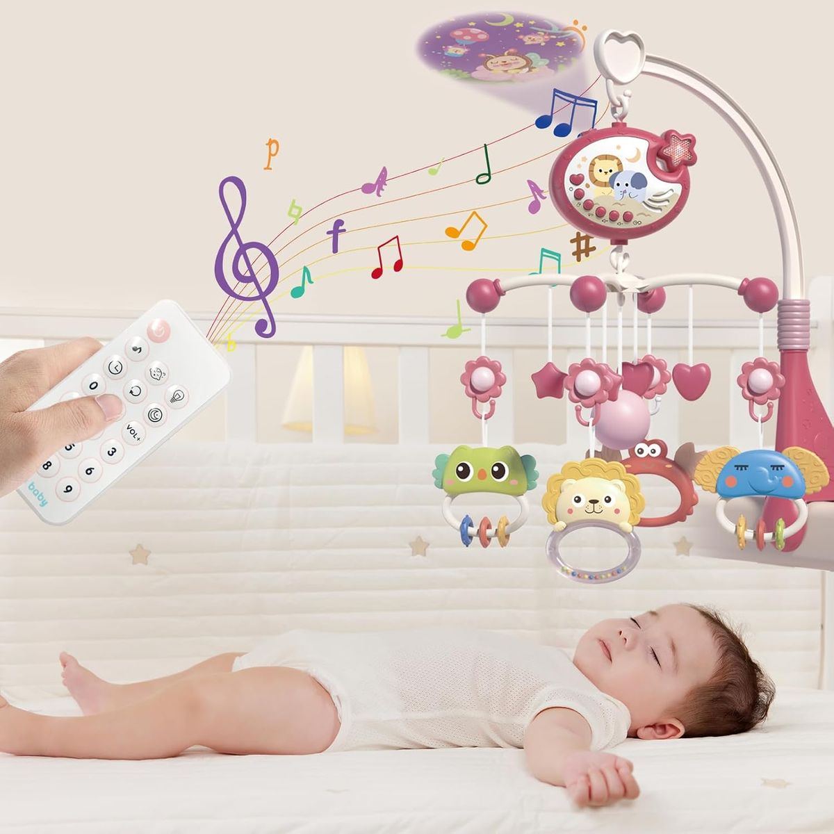 GENERICO - Móvil Giratorio Musical Rosado con Proyector para Bebé