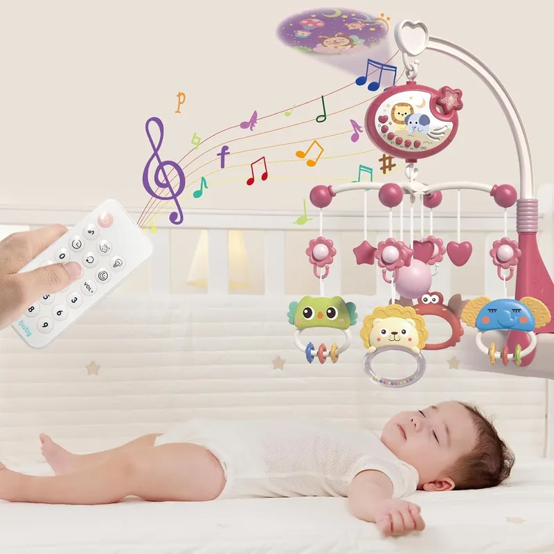 GENERICO - Móvil Giratorio Musical Rosado con Proyector para Bebé