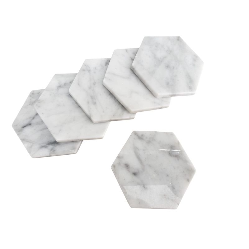 GENERICO - PACK DE 6 POSAVASOS HEXAGONALES DE MARMOL ITALIANO BLANCO CARRARA