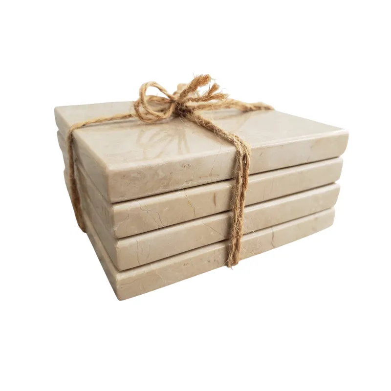 GENERICO - PACK DE 4 POSAVASOS CUADRADOS DE MARMOL CREMA GALALA DE EGIPTO