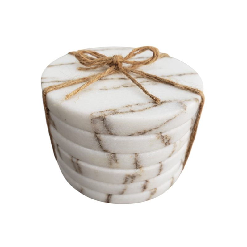 GENERICO - PACK DE 6 POSAVASOS CIRCULARES DE MARMOL ITALIANO BLANCO CALACATTA