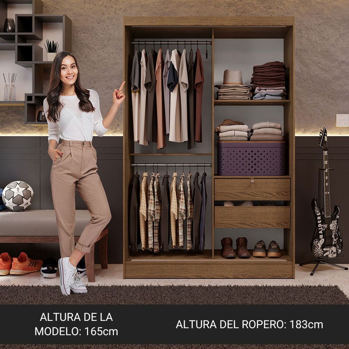 MADESA - Ropero Luke 2 Puertas Corredizas 2 Cajones