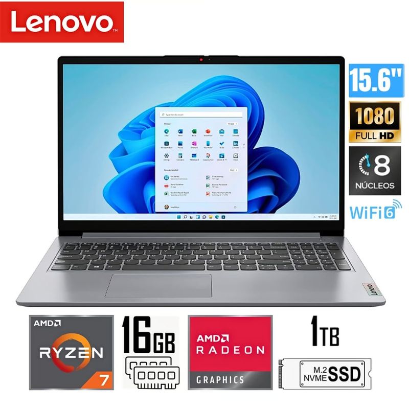 LENOVO - Laptop Lenovo IdeaPad 1 15ALC7 AMD Ryzen 7-5700U 16GB RAM 1TB SSD Windows 11