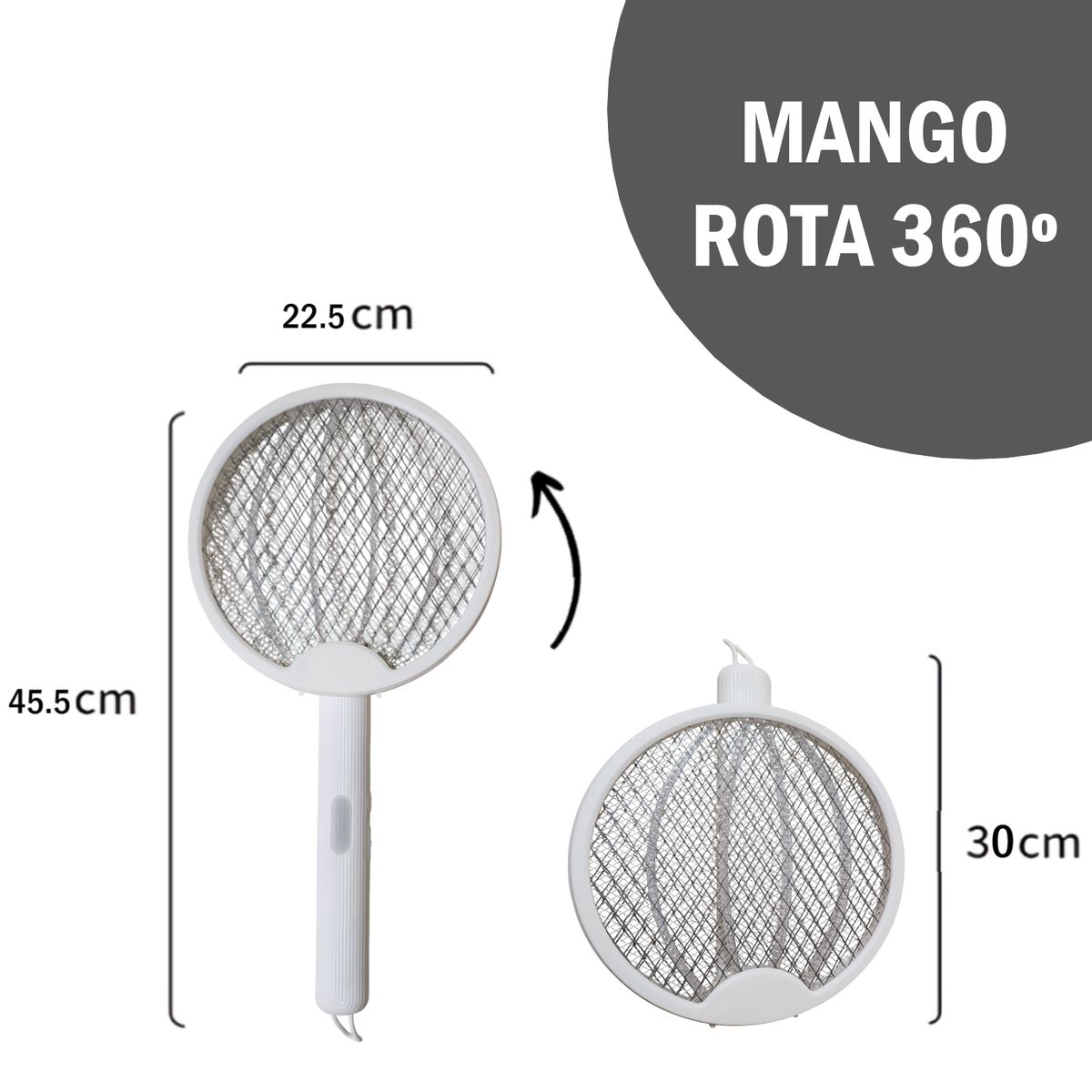 GENERICO - Matamoscas eléctrico tipo Raqueta 180º con luz 46 x 23 cm