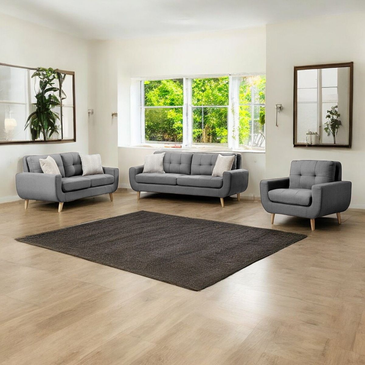 GENERICO - Juego de Sala Berlin 3-2-1 - Gris Claro + 5 Cojines de Regalo