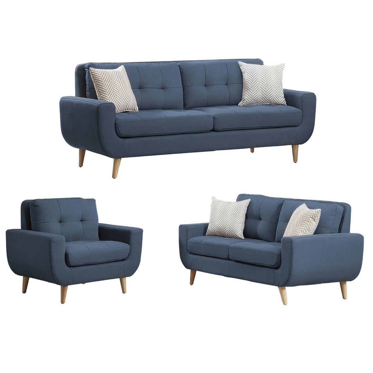 GENERICO - Juego de Sala Berlin 3-2-1 - Azul Claro + 5 Cojines de Regalo