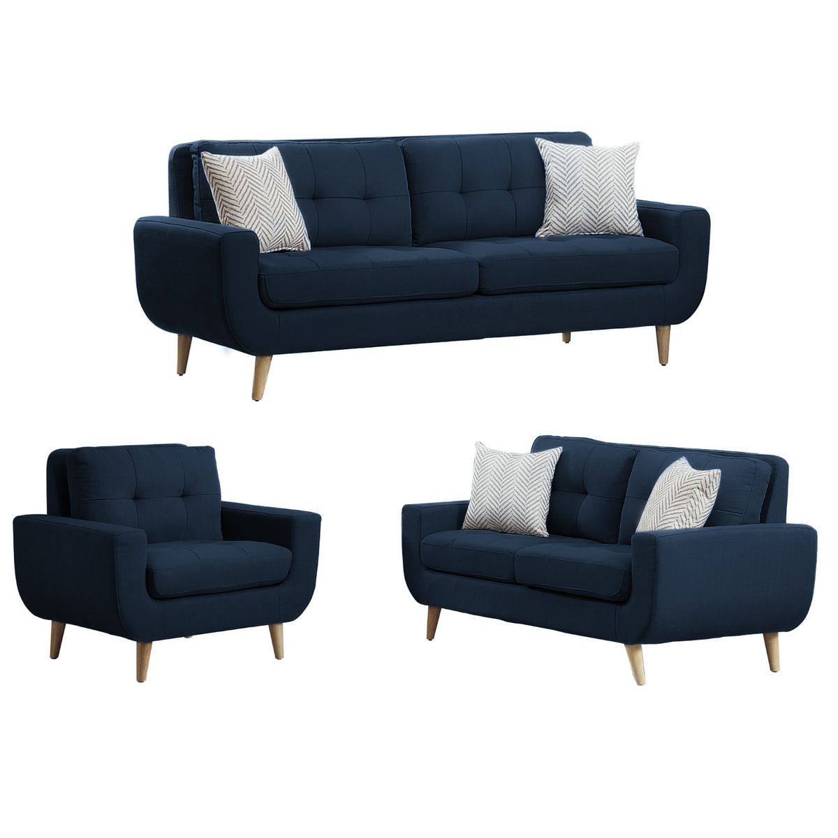 GENERICO - Juego de Sala Berlin 3-2-1 - Azul Oscuro + 5 Cojines de Regalo