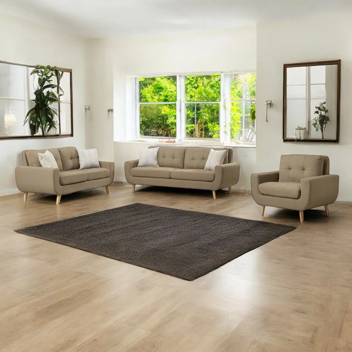 GENERICO - Juego de Sala Berlin 3-2-1 - Beige + 5 Cojines de Regalo