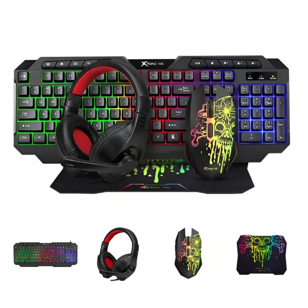 XTRIKE ME - Combo Gamer 4x1 Teclado+Mouse 8000DPI+Audifonos+Mpad Xtrike Me CMX-415