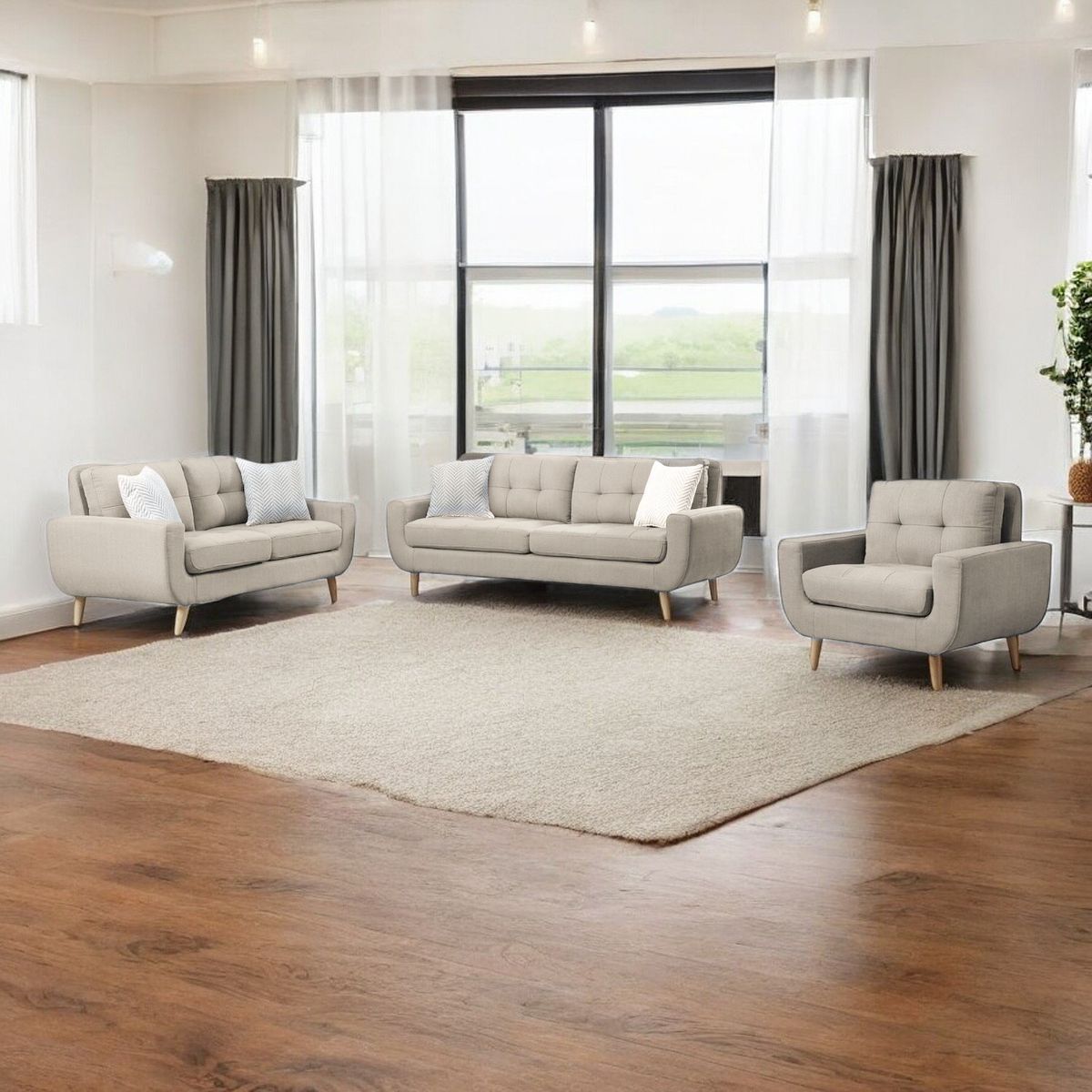 GENERICO - Juego de Sala Berlin 3-2-1 - Blanco + 5 Cojines de Regalo