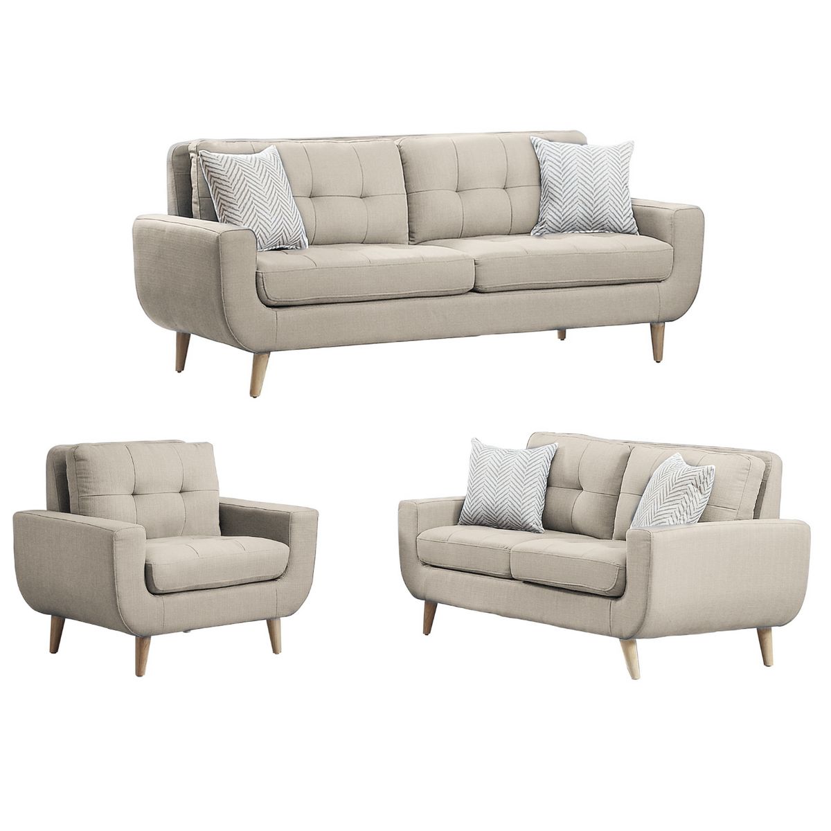 GENERICO - Juego de Sala Berlin 3-2-1 - Blanco + 5 Cojines de Regalo