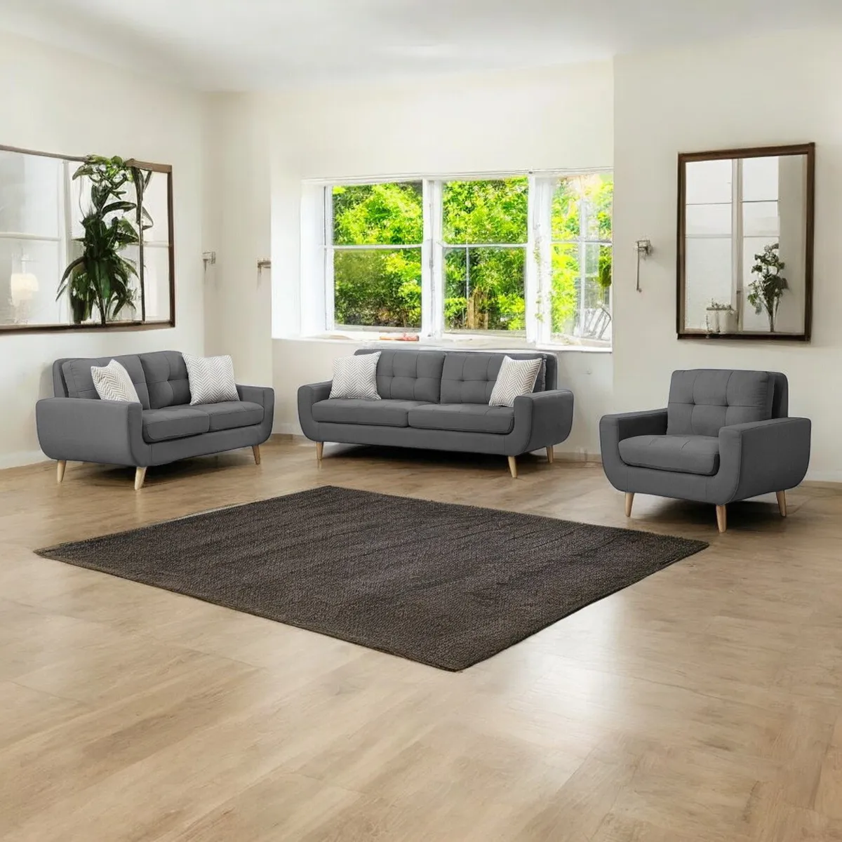 GENERICO - Juego de Sala Berlin 3-2-1 - Gris + 5 Cojines de Regalo