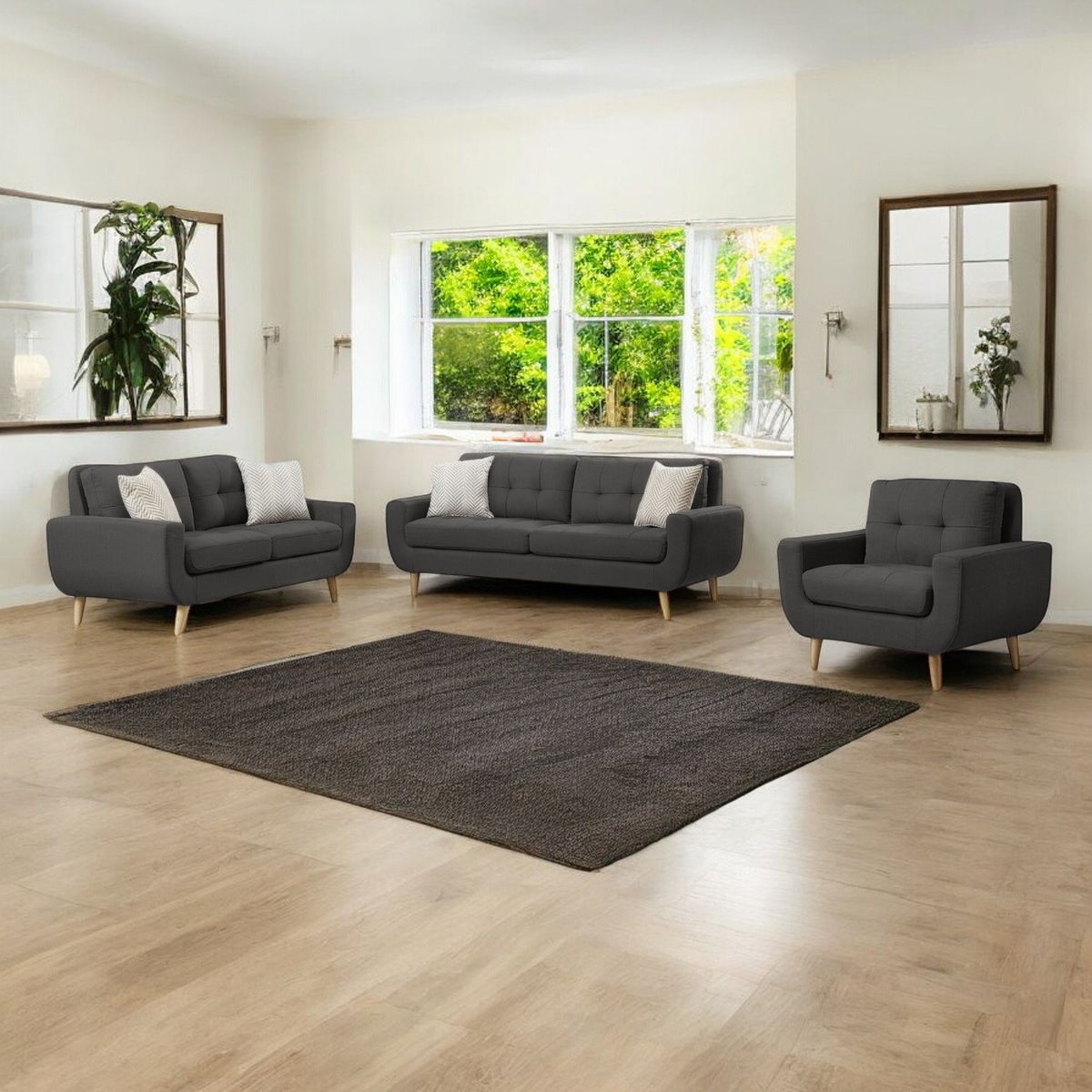 GENERICO - Juego de Sala Berlin 3-2-1 - Gris Oscuro + 5 Cojines de Regalo