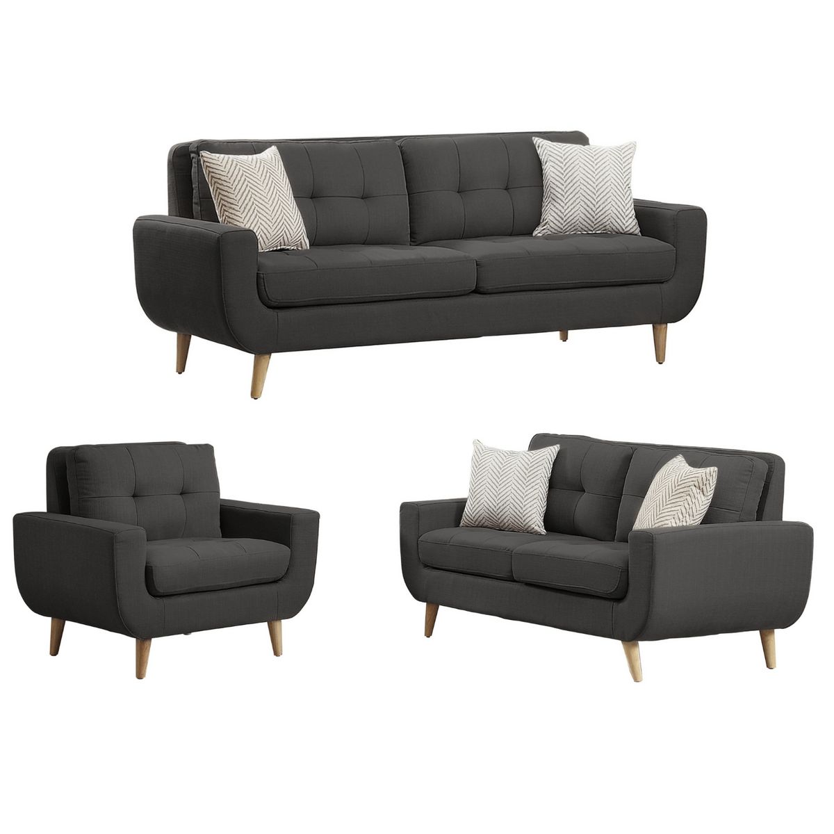 GENERICO - Juego de Sala Berlin 3-2-1 - Gris Oscuro + 5 Cojines de Regalo