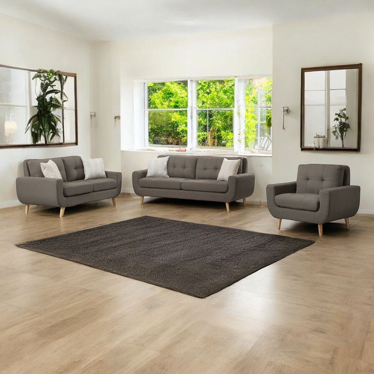 GENERICO - Juego de Sala Berlin 3-2-1 - Marrón + 5 Cojines de Regalo